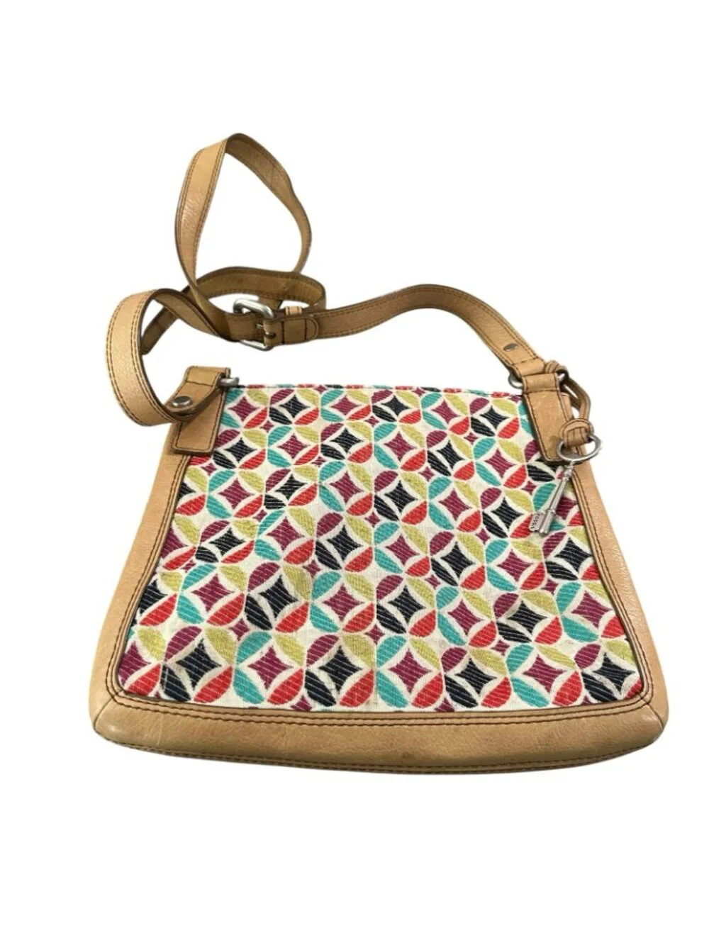 Fossil Colorful Geometric Pattern Crossbody Bag Multicolor Leather
